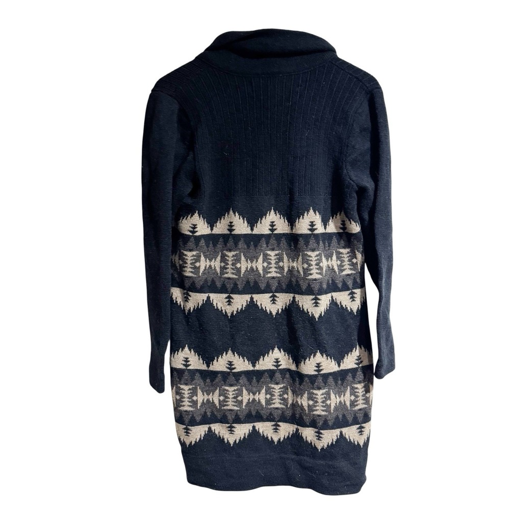 Pendleton Women Small Black Long Button Down Cardigan Wool Aztec Print Pockets - Picture 3 of 6